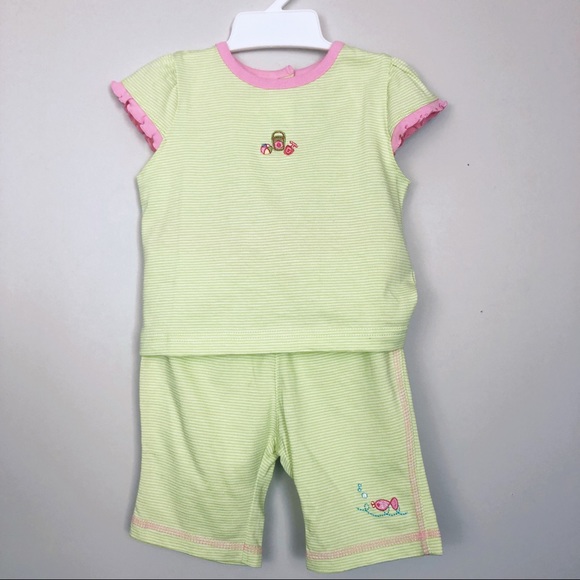 🍍12Mo NWT Agabang Green/White Striped Set w Pink - Picture 3 of 9